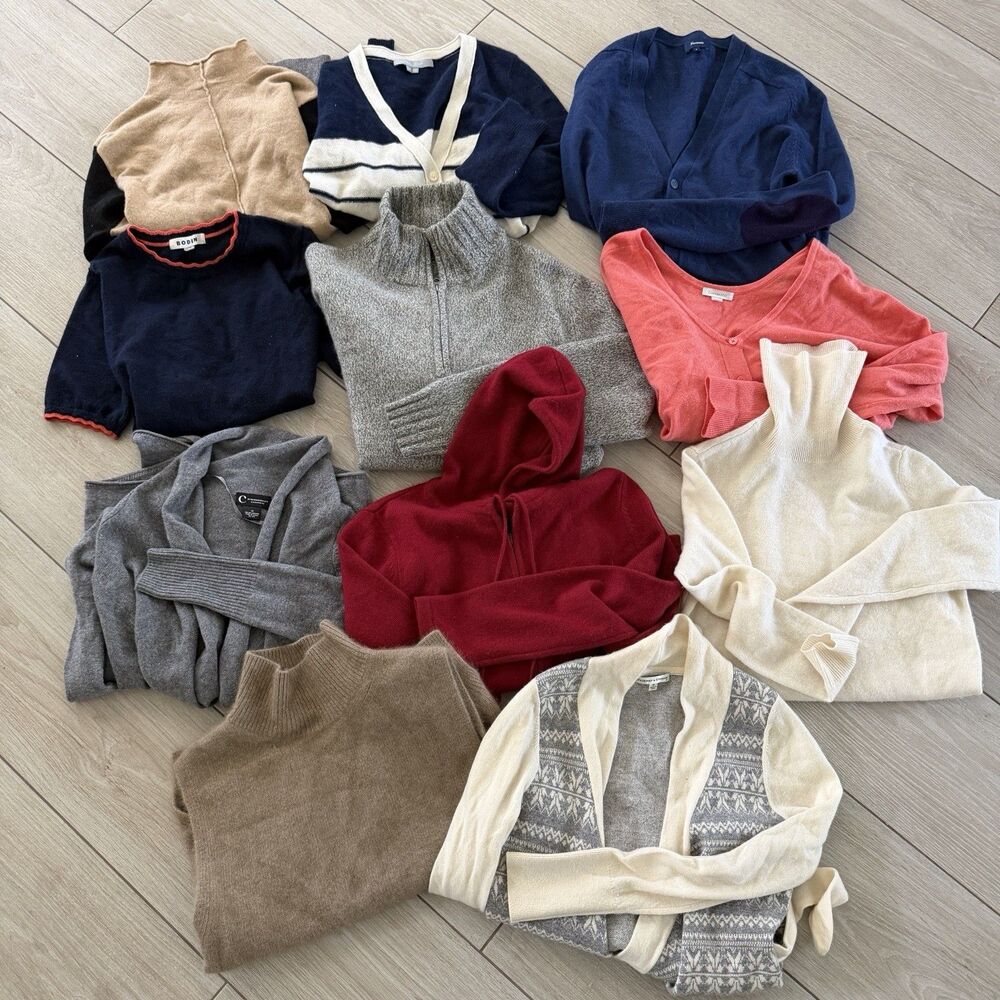 Lot of 11 Sweaters 100% Cashmere Flawed Bundle Crafters Cutters Multi Color